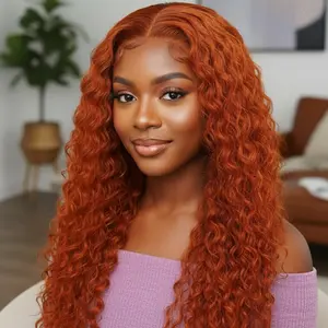 【Clearance Sale】Pickhair Human Hair 13x4 deep wave Ginger Orange Lace Front Wigs Human Hair HD Transparent Lace Frontal 350 Colored Human Wig