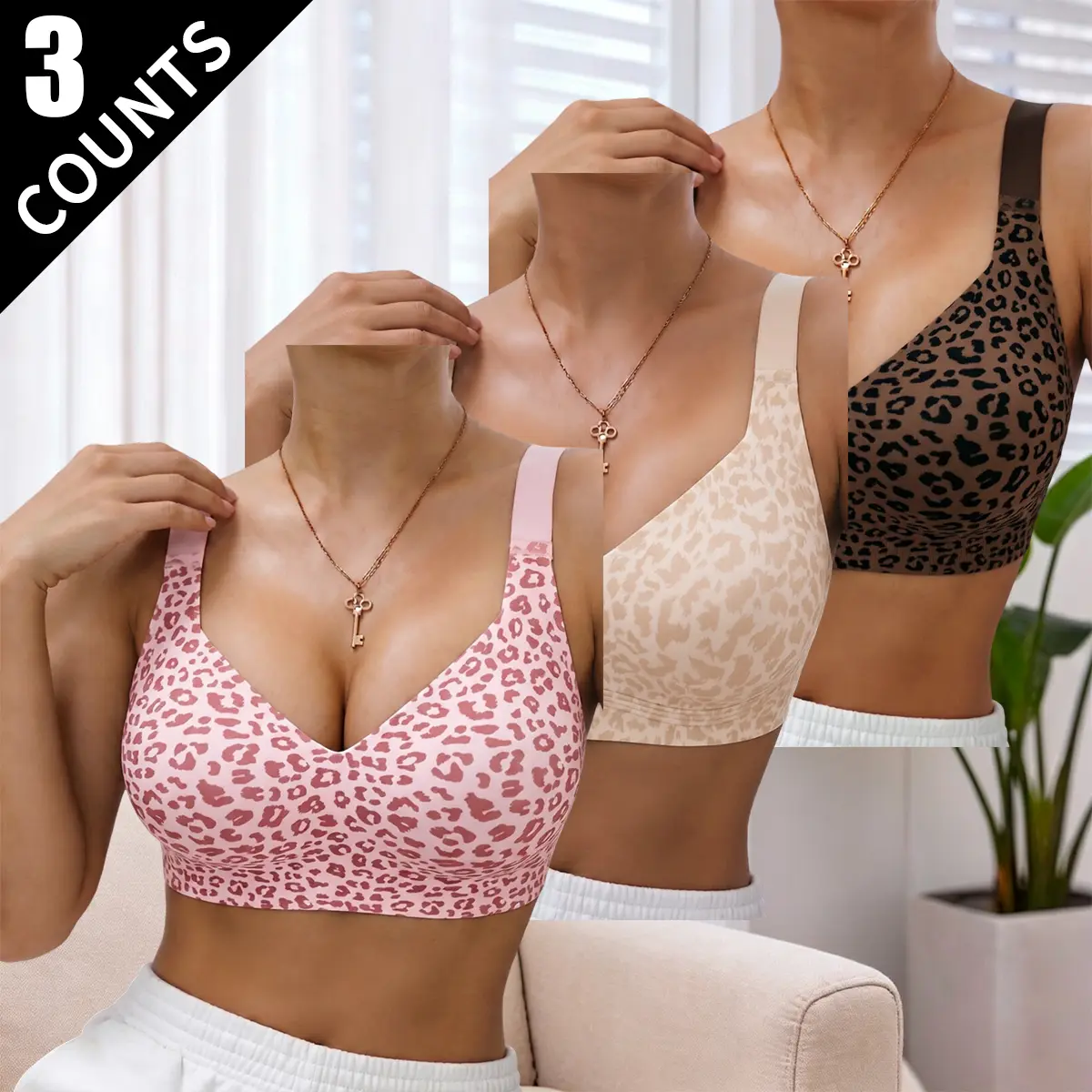 JOGWAVE Women’s 3PCS Wire-Free Full-Coverage Underwear for Women - Lightweight Everyday Bras with Elastane Blend, Criss Cross, Padded, Suitable for Back-to-School & Daily Occasions