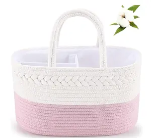 ABenkle Baby Diaper Caddy, Nursery Storage Bin and Car Organizer for Diapers Wipes, Cotton Rope Basket Changing Table Caddy