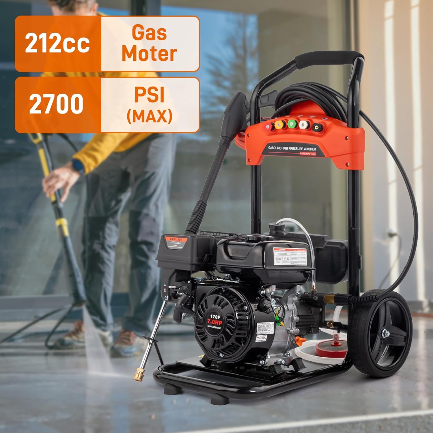 Gas Pressure Washer, 2700 PSI and 2.3 Max GPM, 5 Nozzle Tips 26FT Hose Power Washer with Soap Tank/Spray Gun and, Customized
