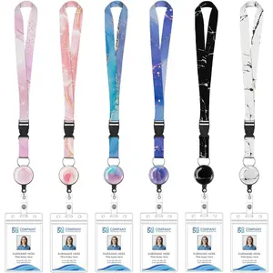 6 Pack Lanyards for Id Badges, Badge Women Lanyards with ID Holder Detachable Cruise Lanyard with  ID Holder Retractable Badges Reel for Office School Cruise Ship Key ID Cards (Marble Style)