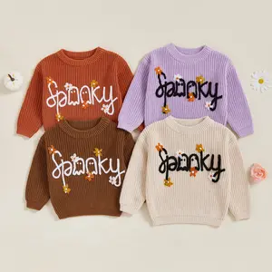 Baby Girl Sweater Long Sleeve Crew Neck Letters Ghost Flower Winter Warm Knit Pullover Sweater Halloween Clothes (Purple, 18-24 Months)