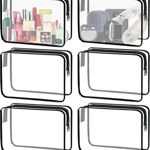 6-Piece Multicolor Transparent Large Makeup Bags, Clear PVC Zipper Waterproof Storage Boxes, Ideal for Travel, Bathroom, Wedding