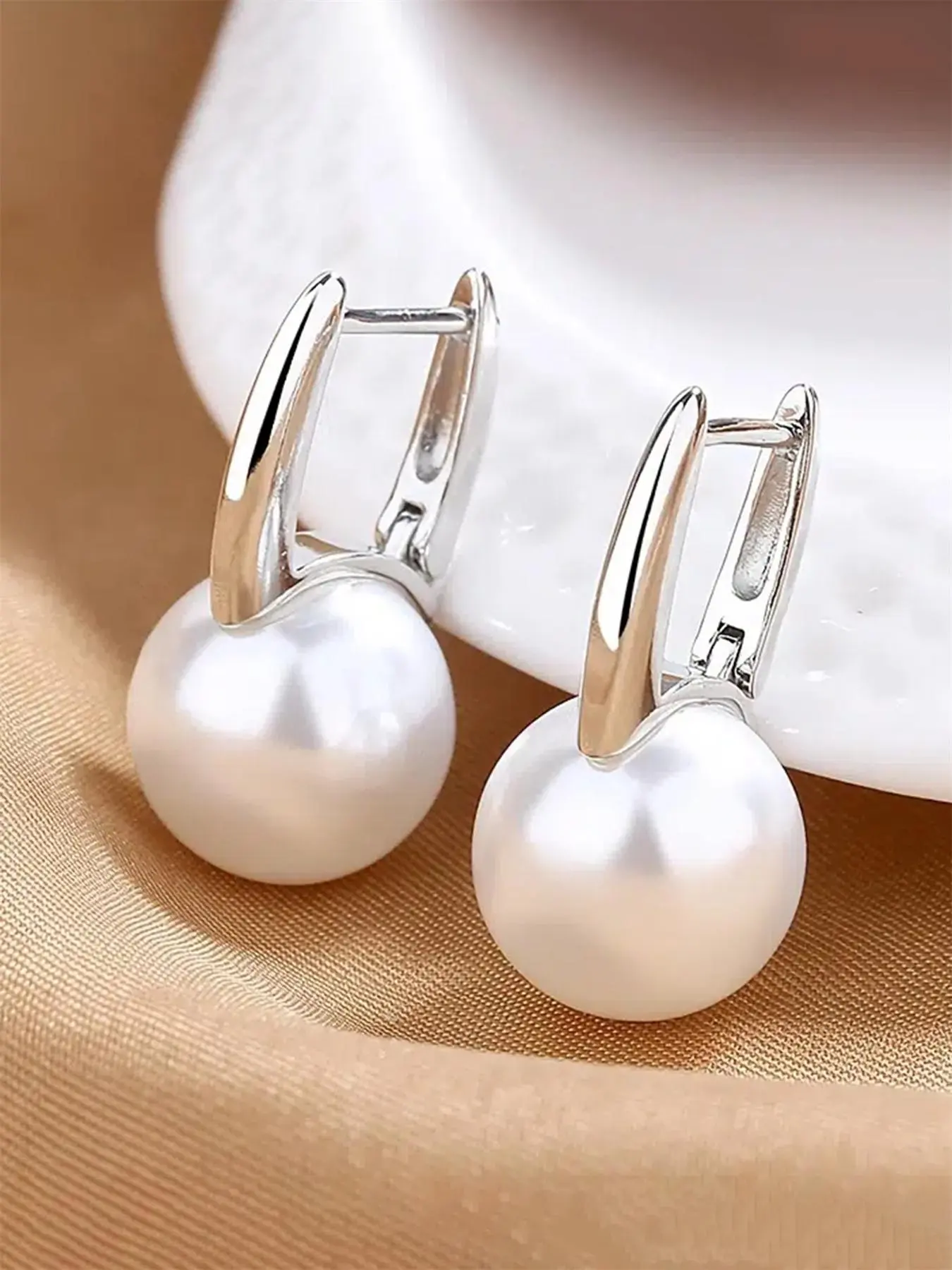 1 Pair Faux Pearl Decorated Dangle Earrings, Elegant Drop Earrings for Women, Versatile Earrings, Fashion Jewelry for Party, Daily Clothing Decor for Girl, Trendy Jewelry, Dangling Earrings