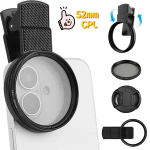 52mm Clip-on CPL Phone Camera Lens Filter Kit, Circular Polarizer Polarizing Filter Compatible with iPhone Samsung/Android Smartphones，Clearer HD Backlight Phone Filter Set