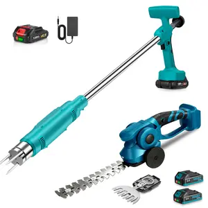 YOFIDRA Electric Weed Puller and Grass Hedge Trimmer Combo Kit, 2-in-1 Cordless Garden Tool Set with 20,000 RPM Motor, 3-Claw Steel Head, 130mm & 220mm Blades, 90° Adjustable Head, 2 Batteries for Garden Yard Metal Cutting Portable