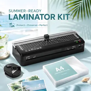 Portable A4 Laminator Machine, 4-in-1 Thermal Laminator Kit with Built-in Paper Cutter, Corner Rounder and Laminating Pouches, Compact Laminator for Photos, Documents, Cards, Home, Office and School