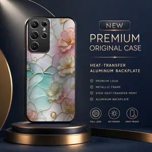 Compatible with Samsung Galaxy S22 ULtra Case, Luxury Floral Pearl Pink Teal Heat Transfer Print Phone Cover, Shockproof Protective Case HNN-03466-s22u