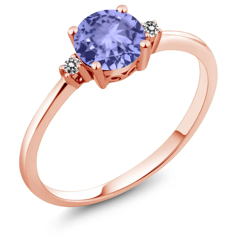 10K Rose Gold Blue Tanzanite and White Diamond Solitaire Engagement Ring For Women (0.93 Cttw, Round 6MM, Gemstone December Birthstone)