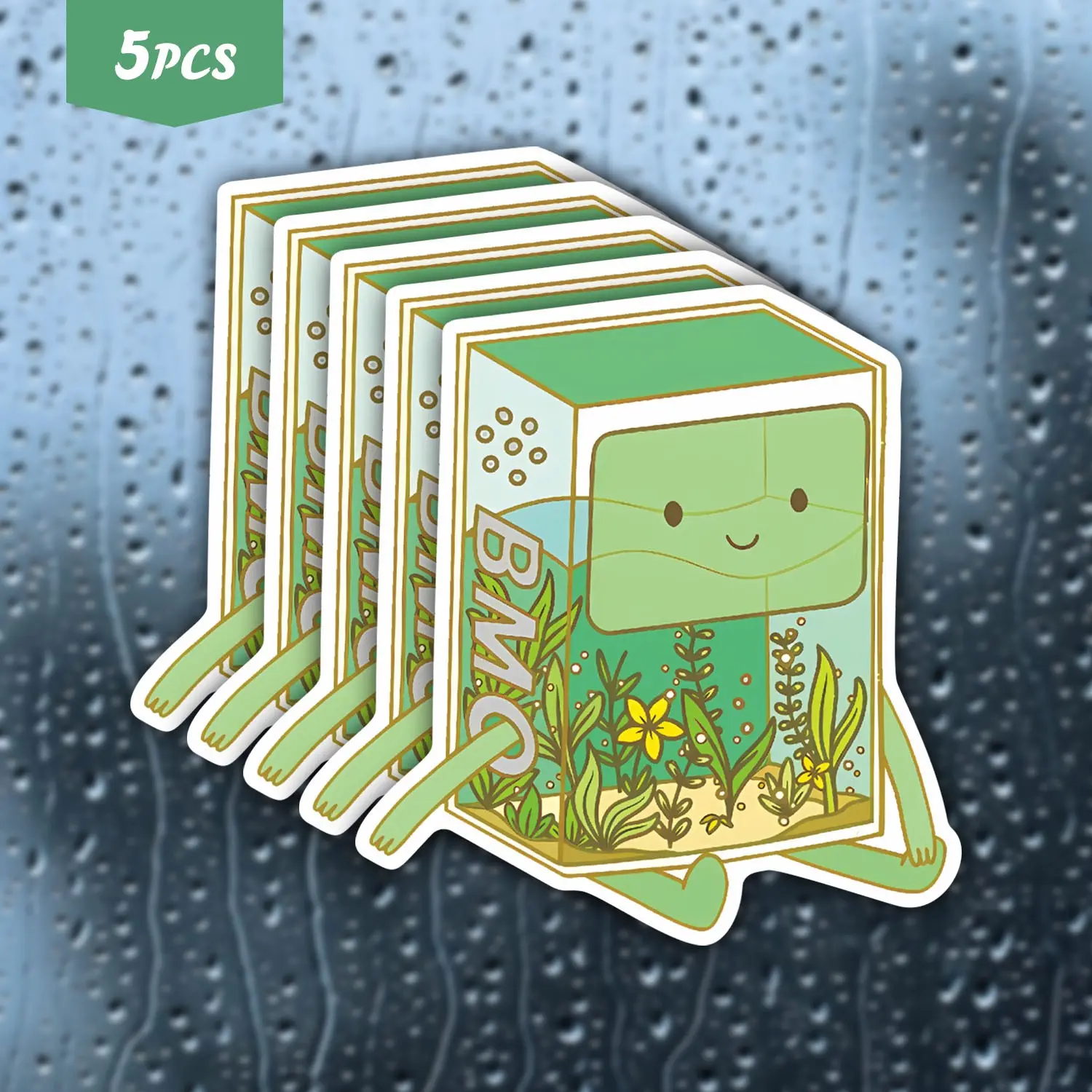 5Pcs Terrarium BMO Waterproof Vinyl Sticker, Adventure Time Nature Self-Adhesive Decal, Aesthetic Stickers, Suitable For Water Bottles, Laptops, Journals, Cute Scrapbooking, Ideal For Adventure Time Fans, Plant Lovers And Cute Aesthetic Enthusiasts