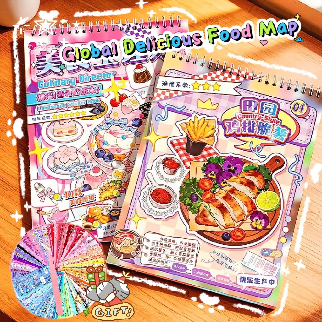 [Welcome to Foodie Heaven] Cuisine Theme Sticker Scene Book, 10 Delicious Food Scenes + 12 Sticker Sheets, Puzze Stickers, Relaxing Stickers, Best for Food Lovers, Unique Snack Stickerhaul, Journal Supplies, Silence Book, Stationery, Girls Favorite Gift