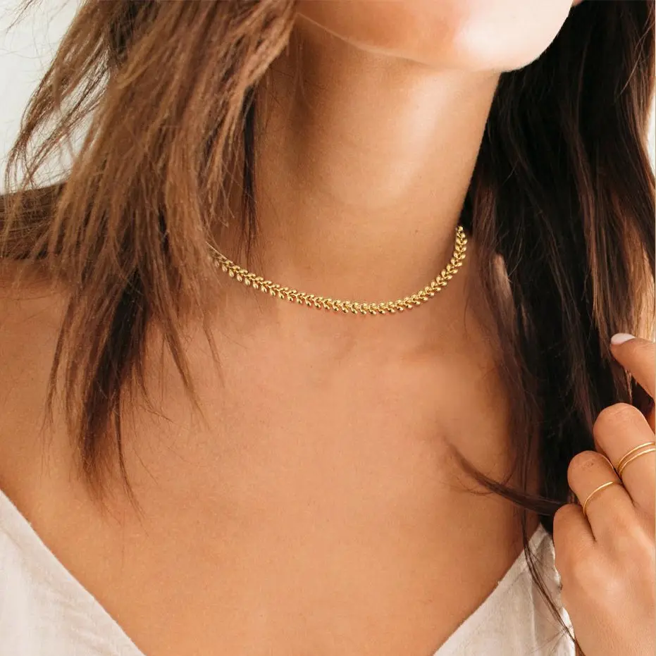 FindChic Wheat Chain Choker Necklaces Copper Based Wheat Spike Choker Necklace Unisex For Women Men