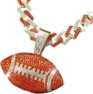 Men's Football Cuban Necklace, Iced Out Rugby Pendant for Sports Lovers, 18-Inch Hip Hop Chain, Stylish Accessory for Men