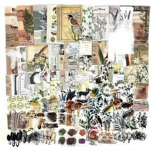 Vintage Scrapbook Accessories Set, 260pcs/set Retro Stickers and Papers for Crafting DIY Journaling Decoration, Scrapbooking Supplies