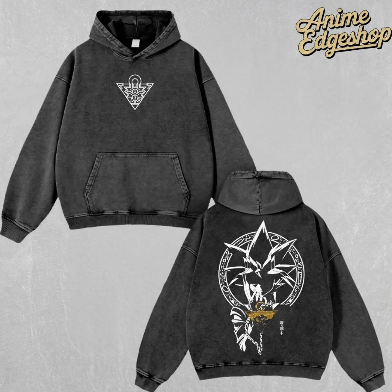 Retro Vintage Yami Yugi Oversized Washed Hoodie , Yu-Gi-Oh Anime Streetwear Outfits, Heavyweight Cotton Unisex Top, Gift For Him & Her Manga Lover Casual Thick, Halloween gift  MDG