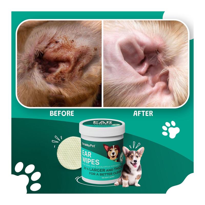 Scrubby Pets 125 Count Aloe Vera/Eucalyptus EarWipes for Dogs