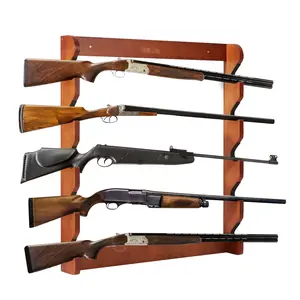 Wood Gun Rack Wall Mount For Displaying Rifles And Shotguns, Holds Up To 5 Firearms, 132 Lb Heavy-Duty Wall Storage Display Rifle Rack With Soft Padding, Foam Bumpers, Non-Slip Lining, Easy Mounting Hardware, Ideal For Home Garage
