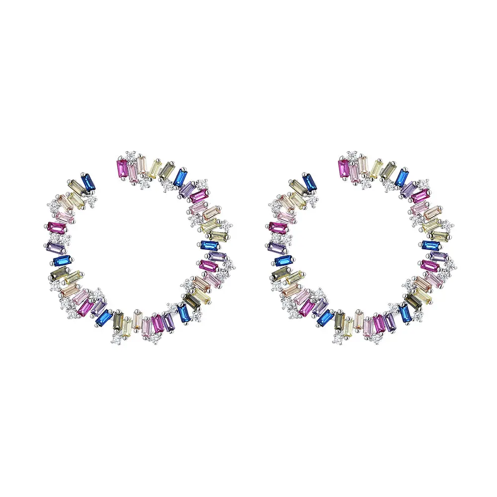 Sterling Silver Multi-Color J Hoop Earring with Swarovski Crystals