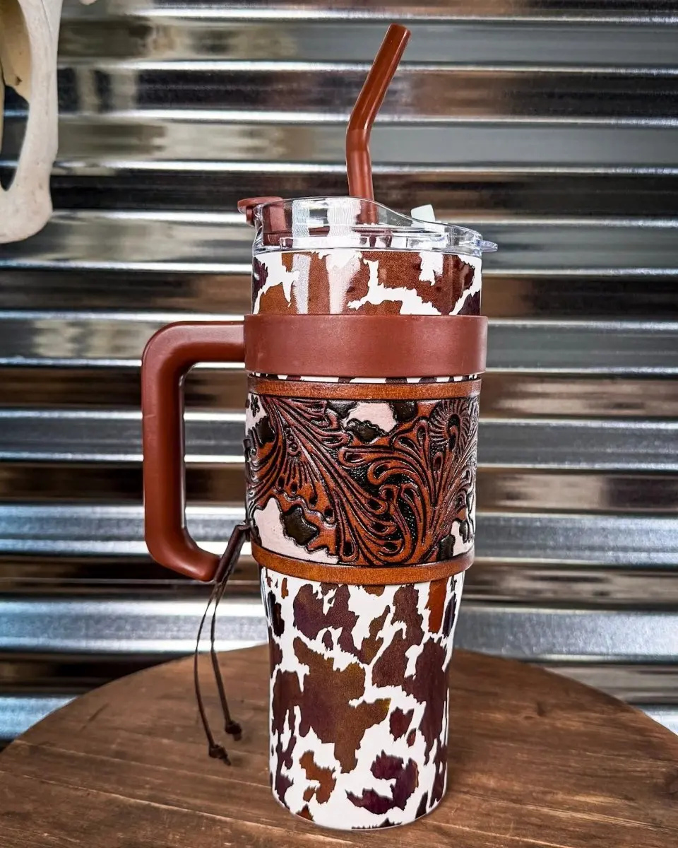 Bronco Western Supply Co. Myra Bag Wide Mouth Thermal Water Bottle - Brown and White Tumbler with Lid
