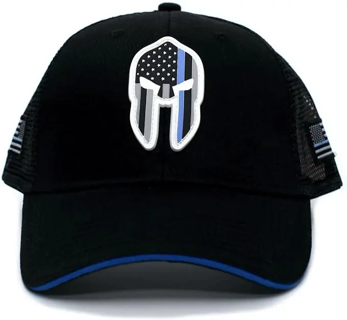 Thin Blue Line PVC Spartan Hat Truckers Cap Black