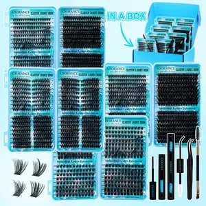 2208PCS Lash Clusters D Curl 15 Styles Mixed 10-16mm/14-20mm Mega Volume Cat&Doll Lashes Wispy Lashes Individual Eyelashes Kit with BOND&SEAL Lash Remover Tweezers and Brush, Perfect for Beginners & Proficient, DIY at Home Easily, Easy Apply for Makeup