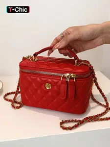 Women's Fashionable Quilted Design PU Leather Handbag, Casual Versatile Chain Strap Zipper Shoulder Crossbody Bag for Daily Used, Trendy High-quality Daily Commuting Bag, Crossbody Tote Bag