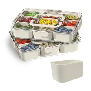 Portable Divided Snack Box with Handle – 8 Removable Compartments, Stackable Fruit & Veggie Container, Perfect Charcuterie Board & Party Tray