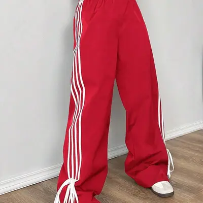 Track Pants Women Baggy Pants Drawstring Waist Striped Wide