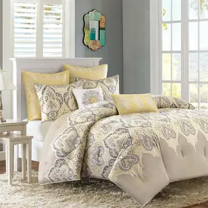 Madison Park MP10-750 Nisha 7-Piece Soft Modern Print Comforter Set - Full & Queen, Yellow, 100% Poly Bedding Sets Collections, Machine Washable