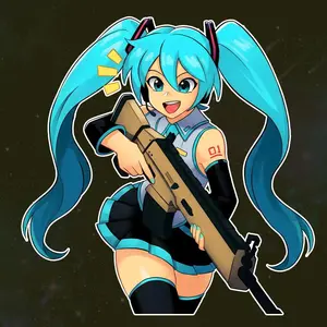 Anime Miku Fortnite Style Sticker, Cute Tactical Waifu Gamer Girl, Chibi Action Aesthetic Decal Gift for Anime & Gaming Fans