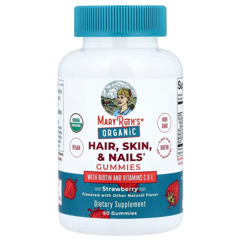 MaryRuth's Organic Hair, Skin & Nails Gummies, Strawberry, 60 Gummies