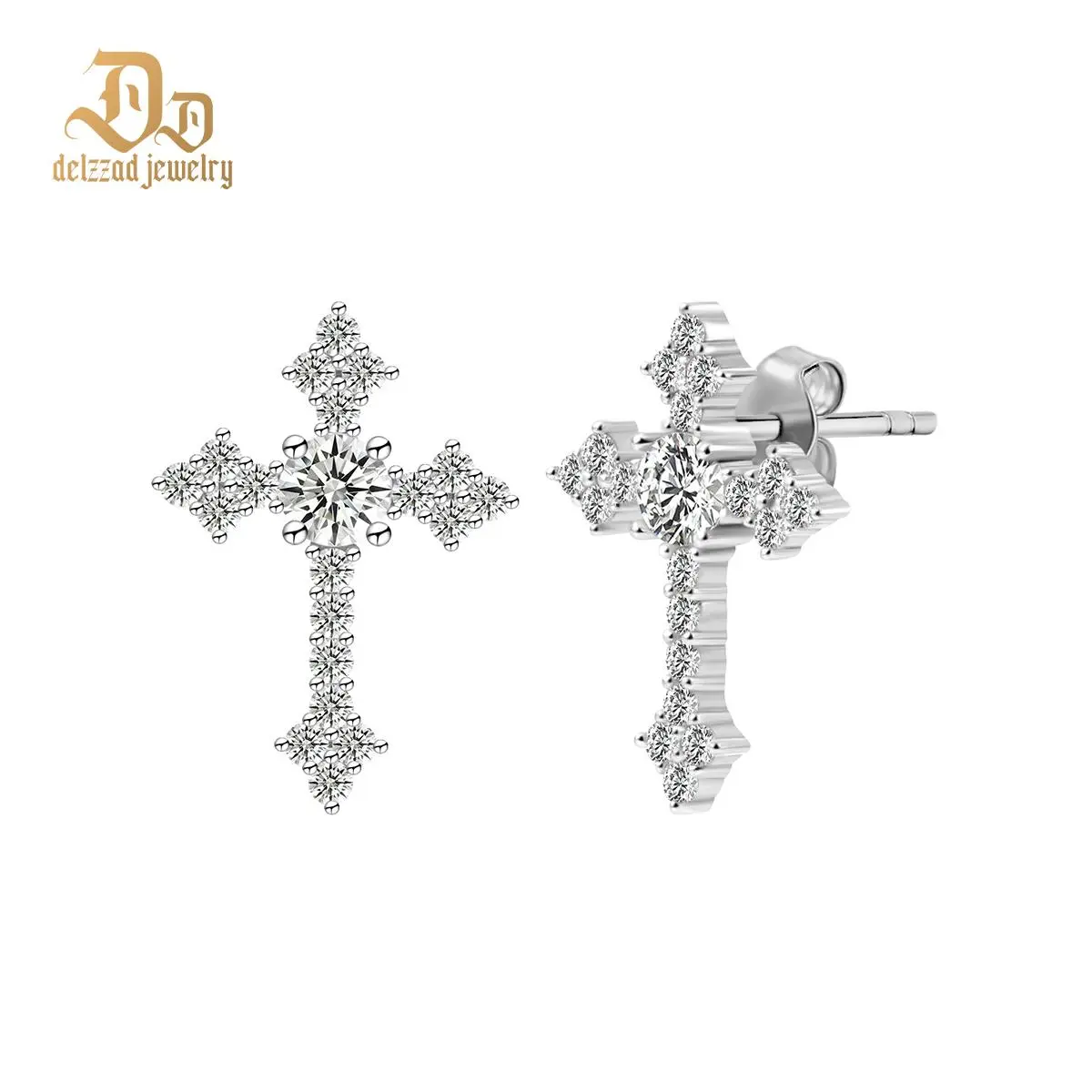 Delzzad 18K Gold-Plated Cross Prong Stud Earrings Lab-Created Moissanite Stud Earring S925 Sterling Silver Moissanite Jewelry Perfect Birthday Mother’s Day Christmas Gift for Men Women Wedding Set