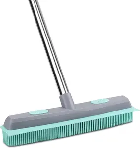 Pet Carpet Hair Rubber Broom with 49inch Long Handle, Portable Detailing Lint Remover, Soft Push Broom for Fluff Carpet, Hardwood, Tile, Window
