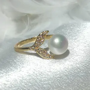 【Mermaid Tail Ring】Natural Freshwater Pearl Ring（Adjustable Size）Anniversary Birthday Daily Wedding Fashion Jewelry （R01)