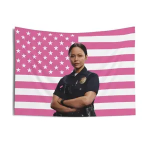 Lucy Chen The Rookie Pink American Flags For Wall Decor, Indoor Wall Tapestries, Room Decor, One Side Polyester Wall Flag Decorative Peach Modern Stripe Design Light