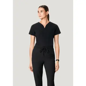 Curved V-Neck Top Black