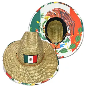 Handcrafted Unisex Mexico Flag Straw Hat, Sombrero de Paja, with Wide Brim for Sun Protection Durable Outdoor Hat