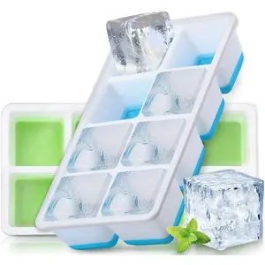 Large Ice Cube Molds, 2 Pack Silicone Large Square Ice Cube Trays with Lids BPA Free, Easy-Release & Stackable 1.8'' Big Ice Cube Tray for Freezer, Cocktail, Whiskey, Coffee