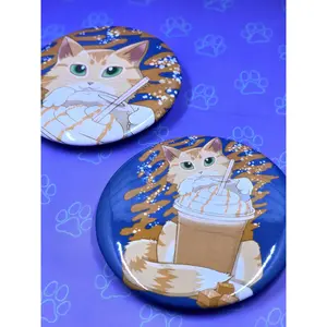 Salty Carameow Button - Cat Salted Caramel Latte Pin - Cat Pinback Button - 2.25"