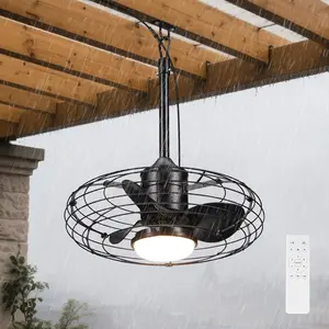20'' Outdoor Ceiling Fans with Lights, IP65 Waterproof Ceiling Fans for Patios, Plug in Hanging Caged Fan with Remote Control, 6 Speeds Timing for Porch Gazebo Pergola