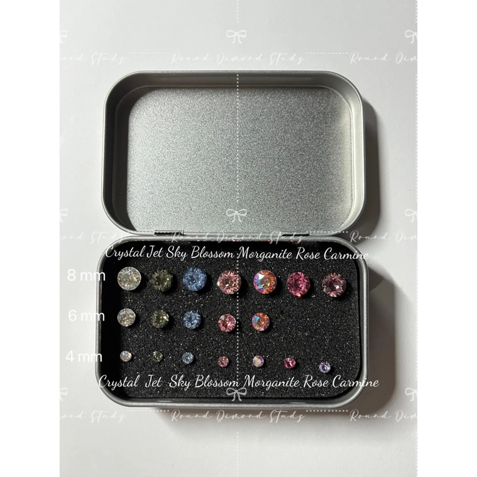 Round Dimond Stubs Earrings 925 Silver 8mm 6mm 4mm Crystal Jet Sky Blossom Morganite Rose Carmine