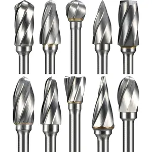 10 count Carbide Burr Set 1/8" Shank Compatible with Dremel Bits  Cut (Wide-Flute Cut) Rotary Tools Attachment Kit Rasp Drill Accessories Metal  Stone Steel Grinding Carving