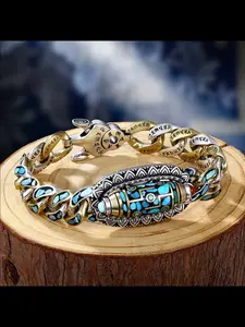 New Vintage Feng Shui Nine-Eye Tianzhu Hand Chain Bracelet for Men, Ethnic Pattern Casual Jewelry, All Seasons Wearable Accessory