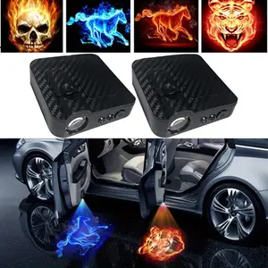 2PCS Wireless Car Door Welcome LED Light Lamp, Door welcome light, Projector Lamp 3D Blue Light Fire Tiger, Fire Horse, Blue Horse, Fire Skull, Car Door Projector, Ambient Lighting, Led Car Lights