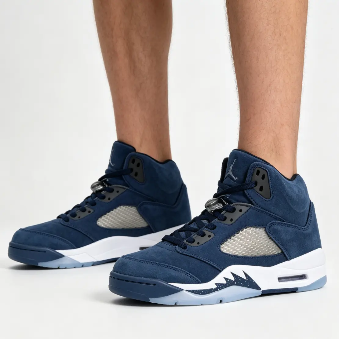 Navy Blue Fabric & Nubuck High Top Basketball Sneakers, Translucent Ice Blue Wear-resistant Outsole With Speckle Accent, Breathable Mesh Rear Visible Air Cushion Low-key Tone Retro Casual Athletic Shoes For Men Fall City Walk
