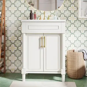 24" Bathroom Vanity with Integrated Ceramic Sink, Bathroom Cabinet with 2 Doors, Single Sink Bathroom Vanity for Small and Medium Restroom