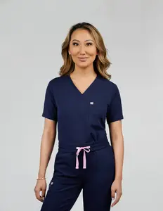 Rose One-Pocket Womens Navy Scrub Top