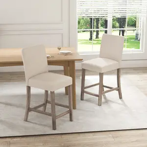 COSTWAY - Counter Height Bar Stools Set of 2 with Back and Footrest-Beige