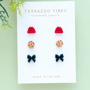Santa's Cookie Christmas Mini Stud Earrings Handcrafted Polymer Clay by Terrazzo Vibes