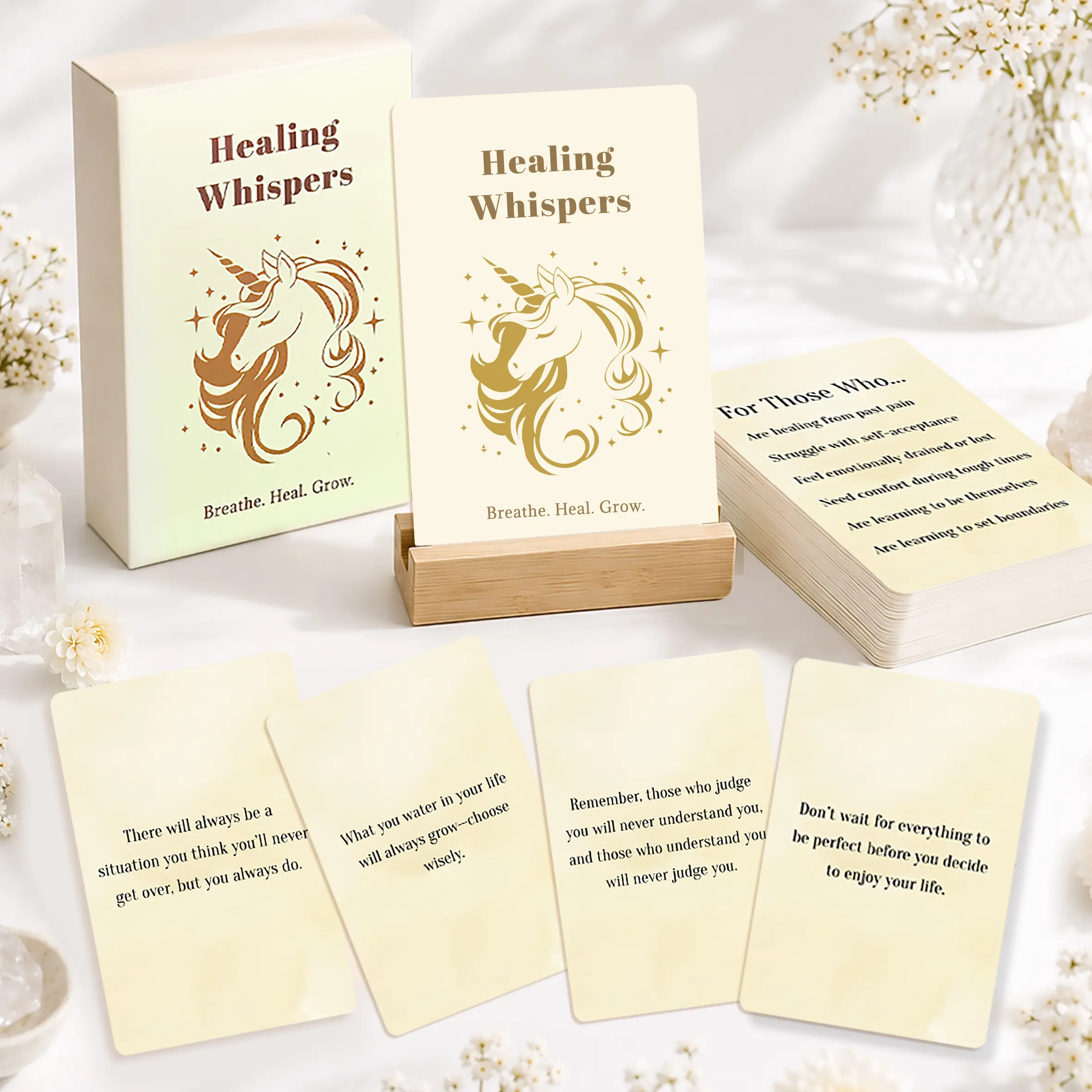 Healing Whispers Positive Affirmation Cards, Intentional Women Empowerment Inspirational Deck, Daily Mindfulness & Motivation Cards for Yoga Meditation Self Care, Anxiety Relief Self Care Gift for Her